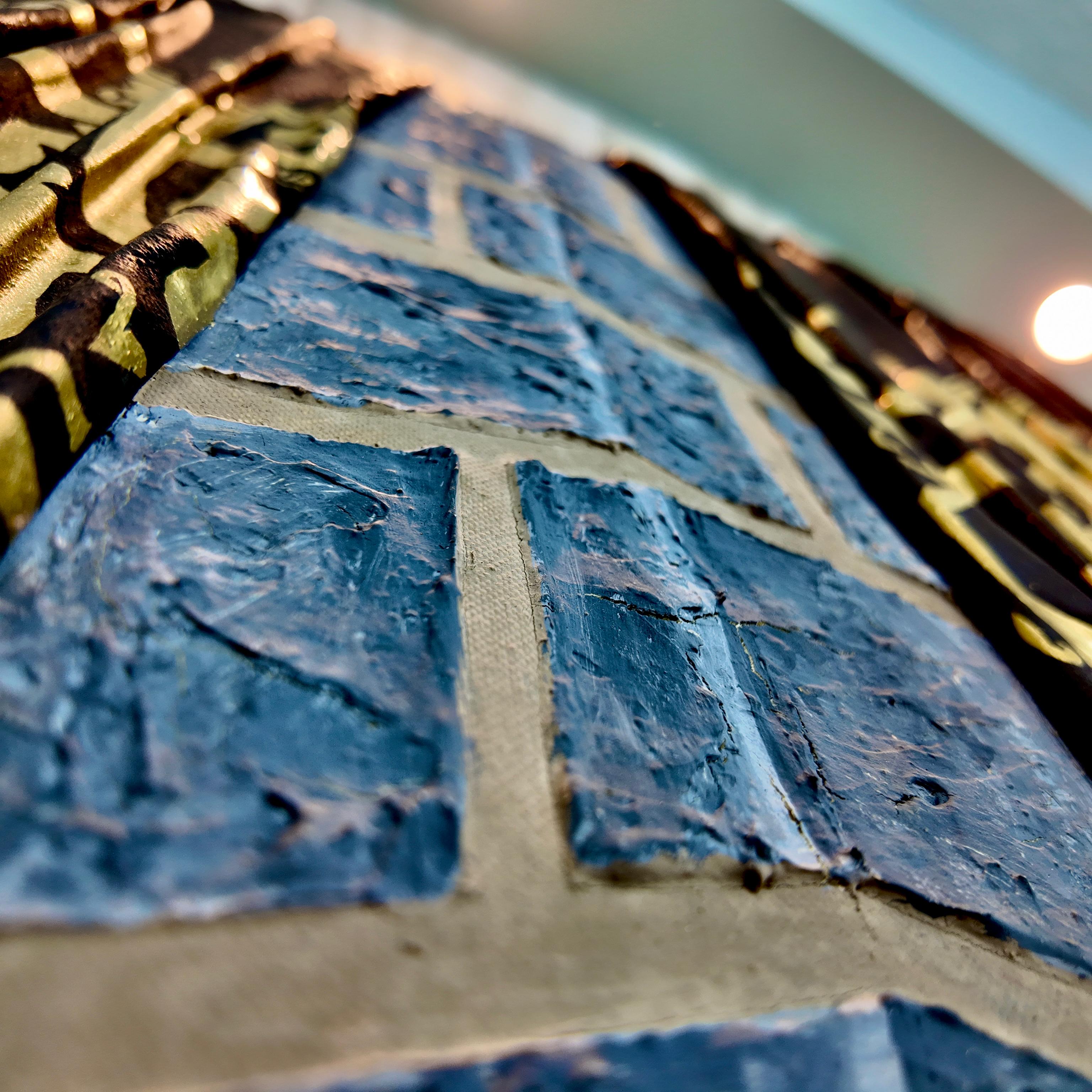 Un détail qui révèle le travail artisanal de l’œuvre : texture minérale en relief 3D, effet pierre travaillé à la main et finition soignée pour un rendu profond et authentique.