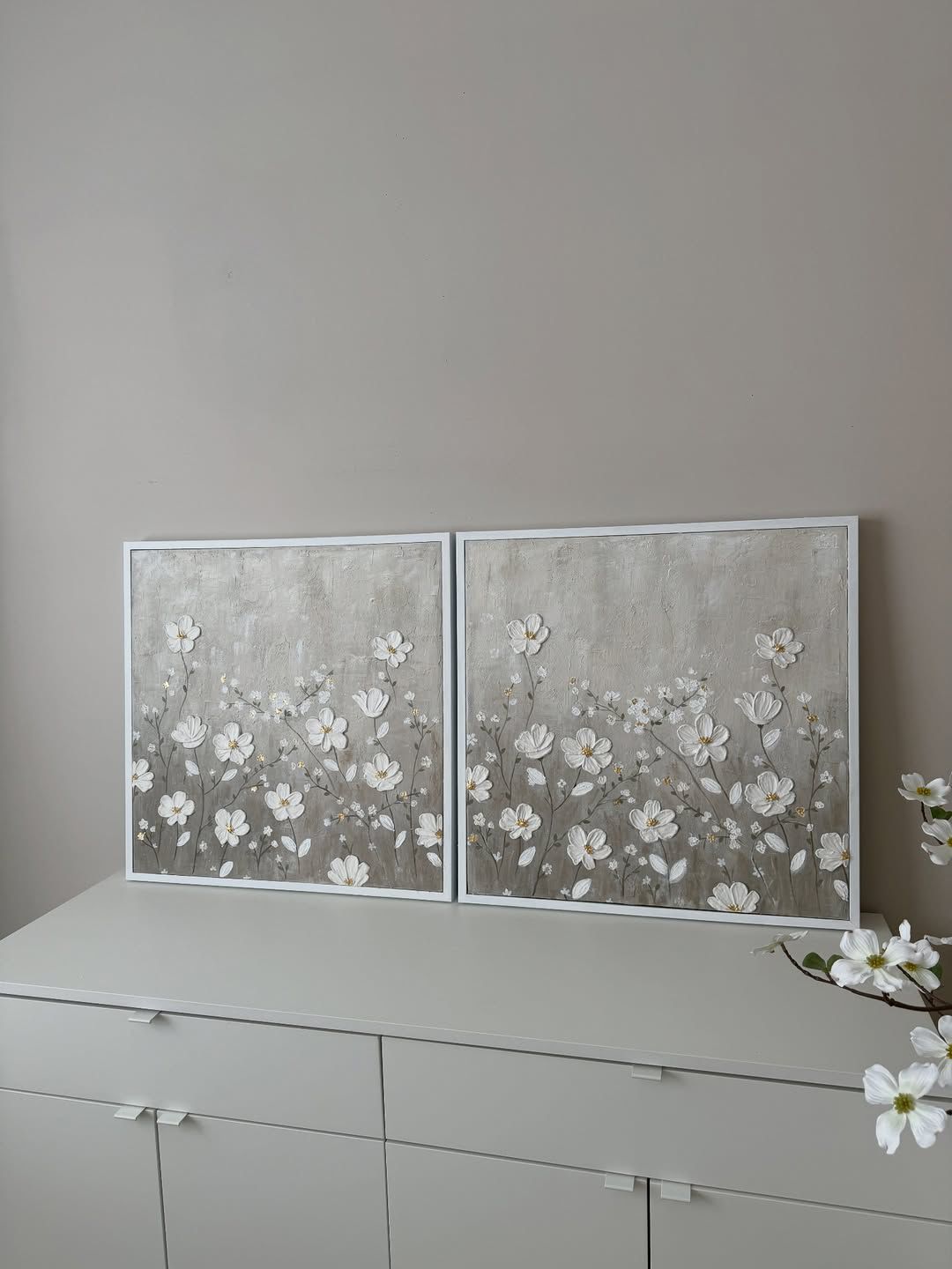 Duo Floral en Relief 3D – Tableau 100% Fait Main — vue 6
