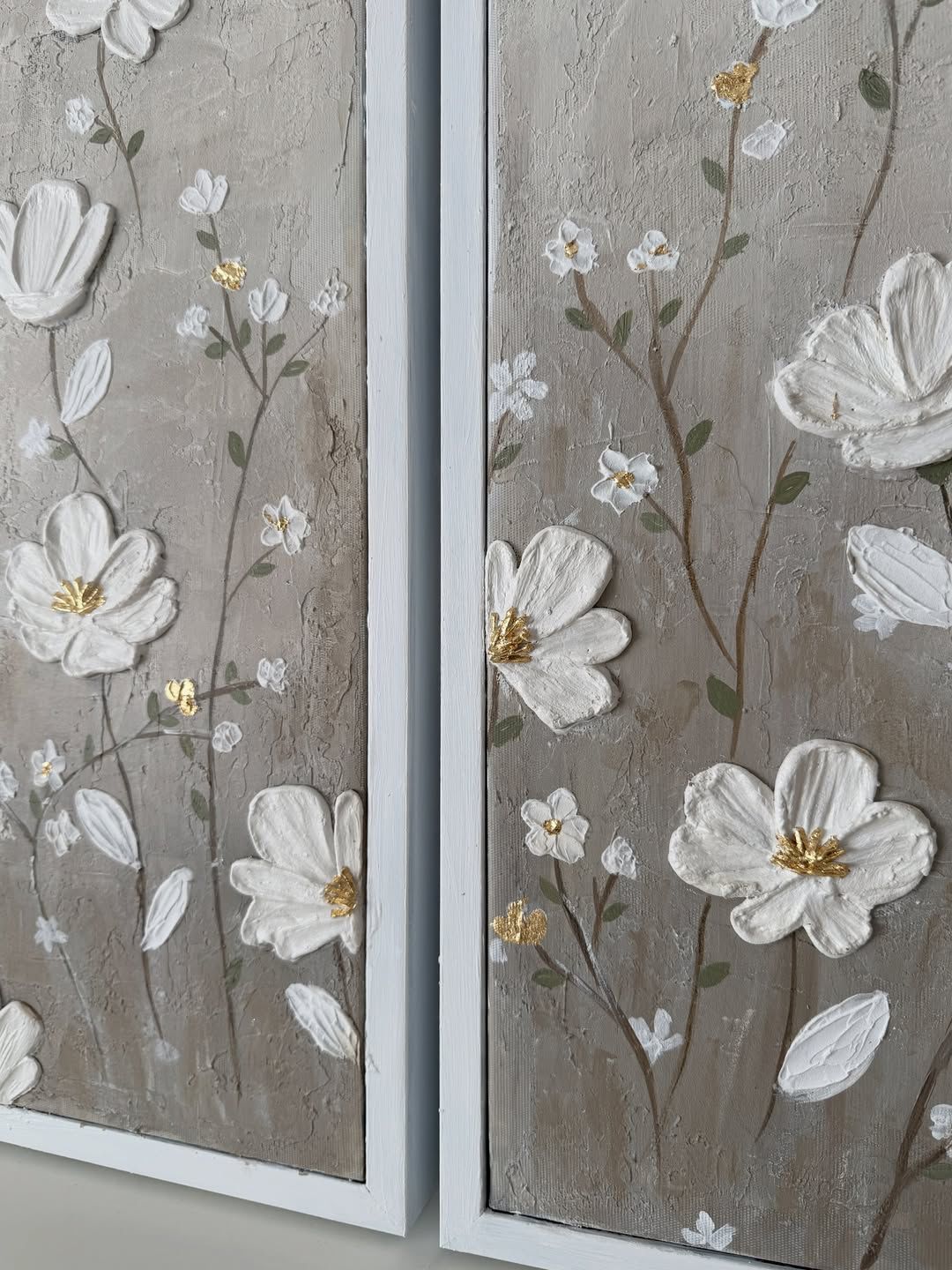 Duo Floral en Relief 3D – Tableau 100% Fait Main — vue 2