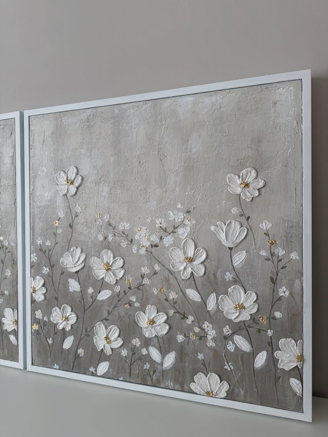 Duo Floral en Relief 3D – Tableau 100% Fait Main — vue 4