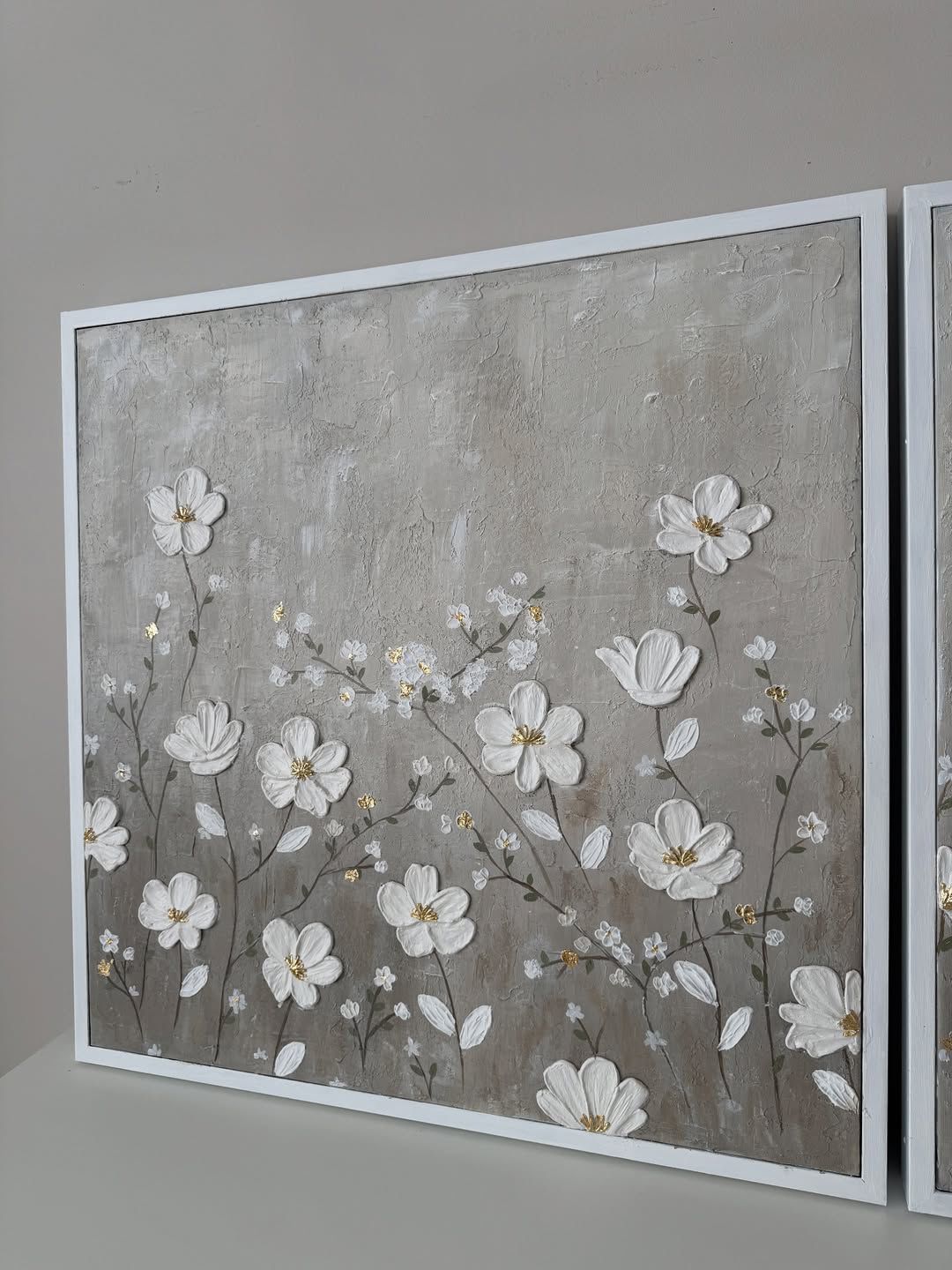 Duo Floral en Relief 3D – Tableau 100% Fait Main — vue 5