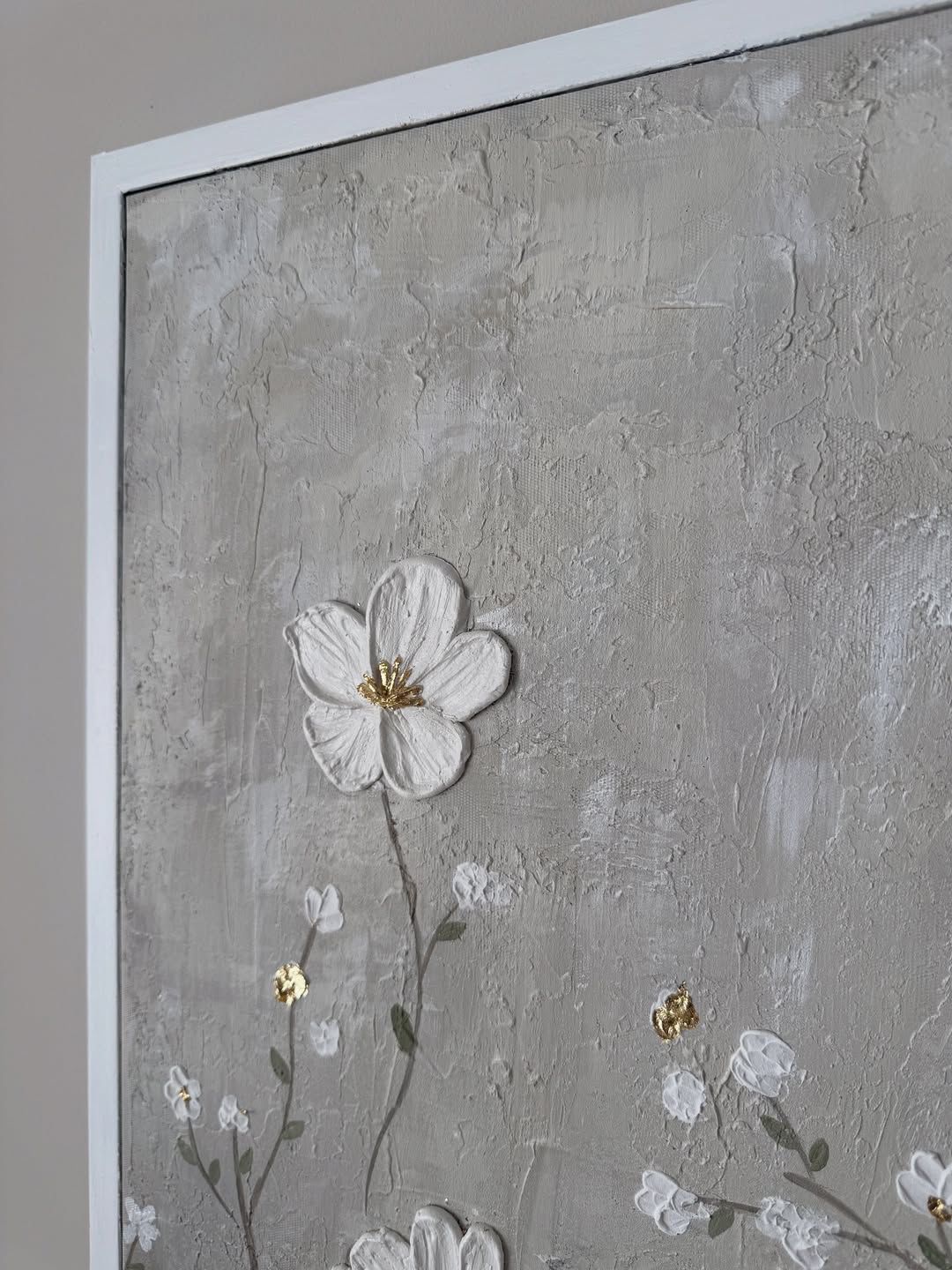 Duo Floral en Relief 3D – Tableau 100% Fait Main — vue 3